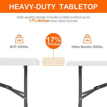 8 フィート ホワイト 高さ調節可能 半分に折りたためる スチール製 屋外用 ピクニック折りたたみテーブル